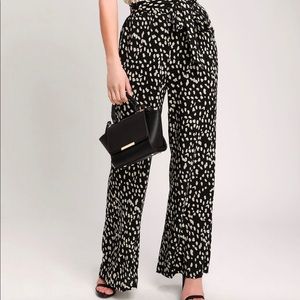 Black leopard wide-leg pants